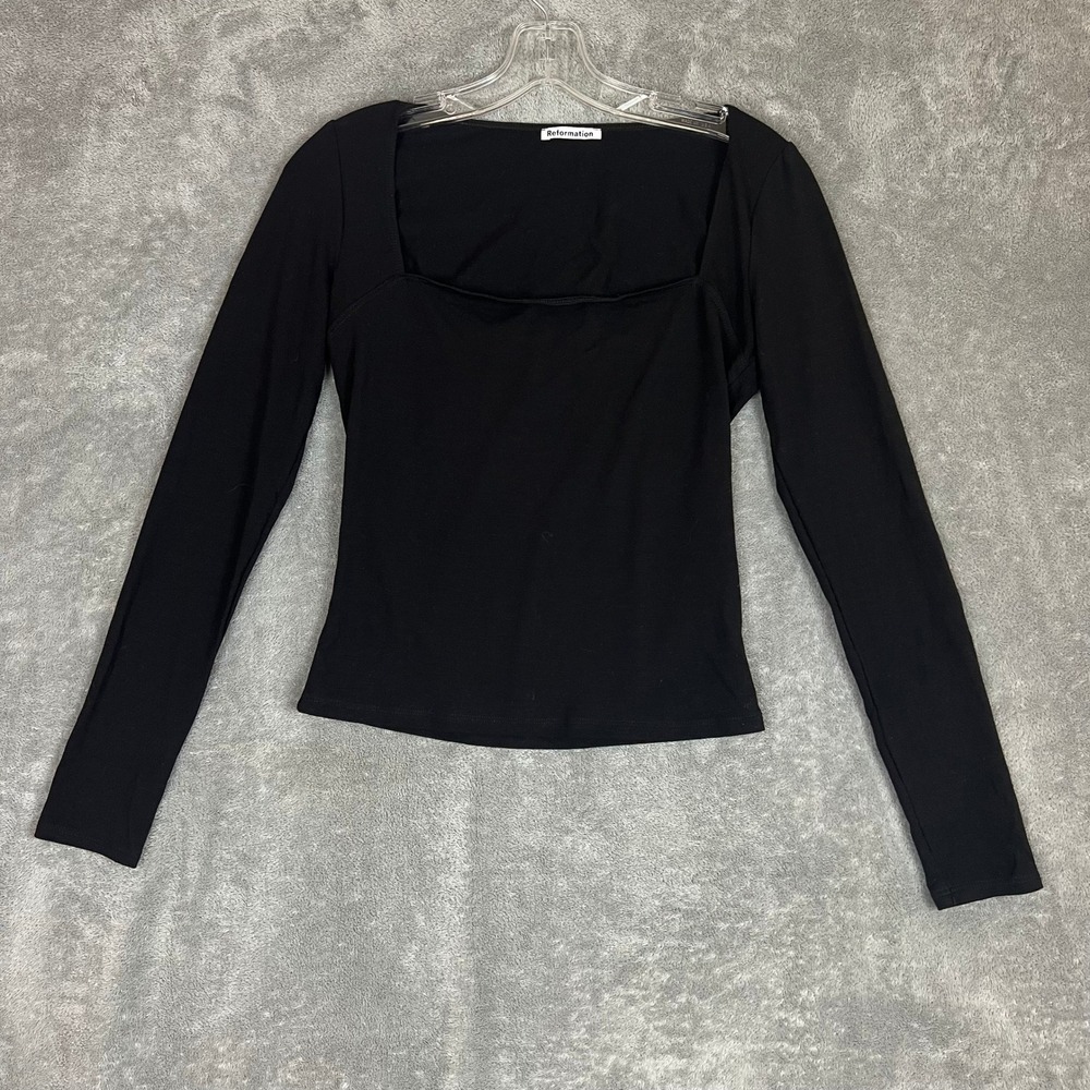 Reformation Kayla Knit Top Womens‎ S Black Minimalist Square Neck Clean Girl